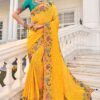 Bollywood Pure Crepe Designer Saree for Haldi, Reception, Festivals, Sangeet, and Parties