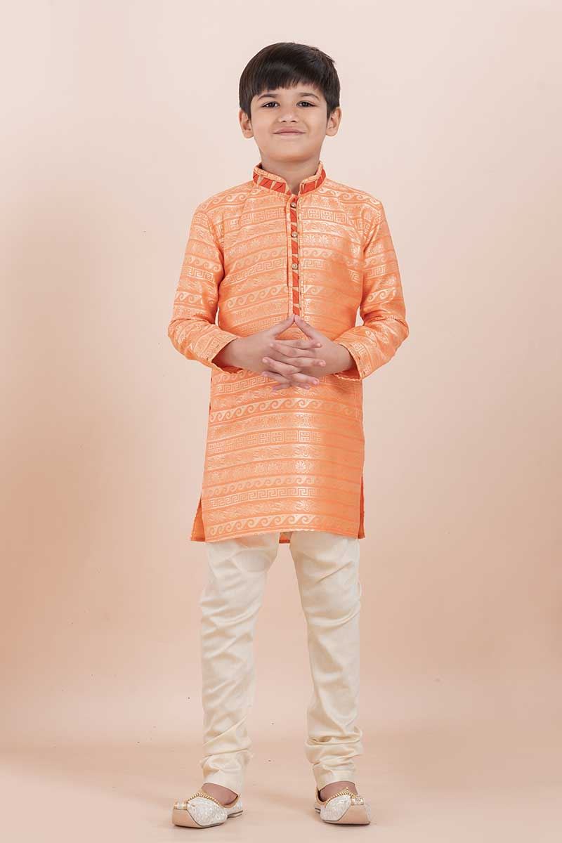 Exuberant Orange Designer Ethnic Wear for Boys – Perfect for Engagements, Festivals, Sangeet, and Parties