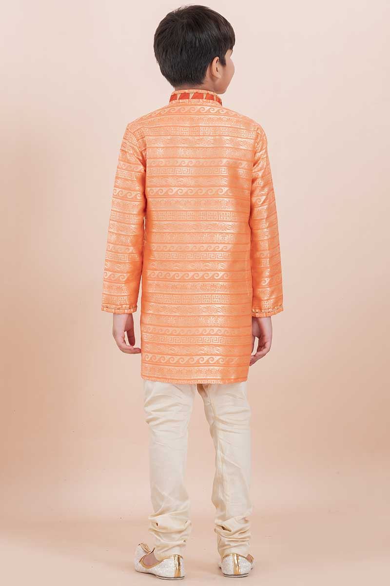 Exuberant Orange Designer Ethnic Wear for Boys – Perfect for Engagements, Festivals, Sangeet, and Parties