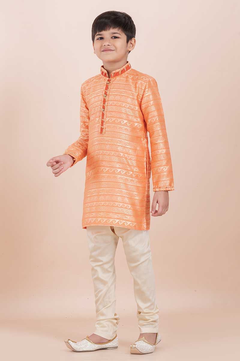 Exuberant Orange Designer Ethnic Wear for Boys – Perfect for Engagements, Festivals, Sangeet, and Parties