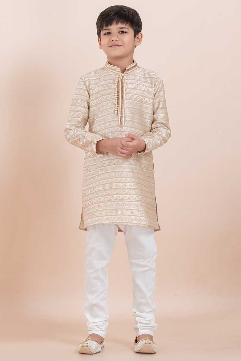 Classy Off-White Designer Ethnic Wear for Boys – Perfect for Engagements, Festivals, Sangeet, and Parties