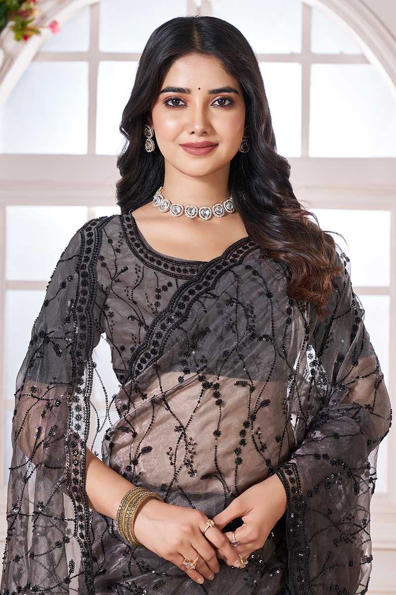 Fascinating Organza Designer Saree for Engagement, Reception, Sangeet, and Parties