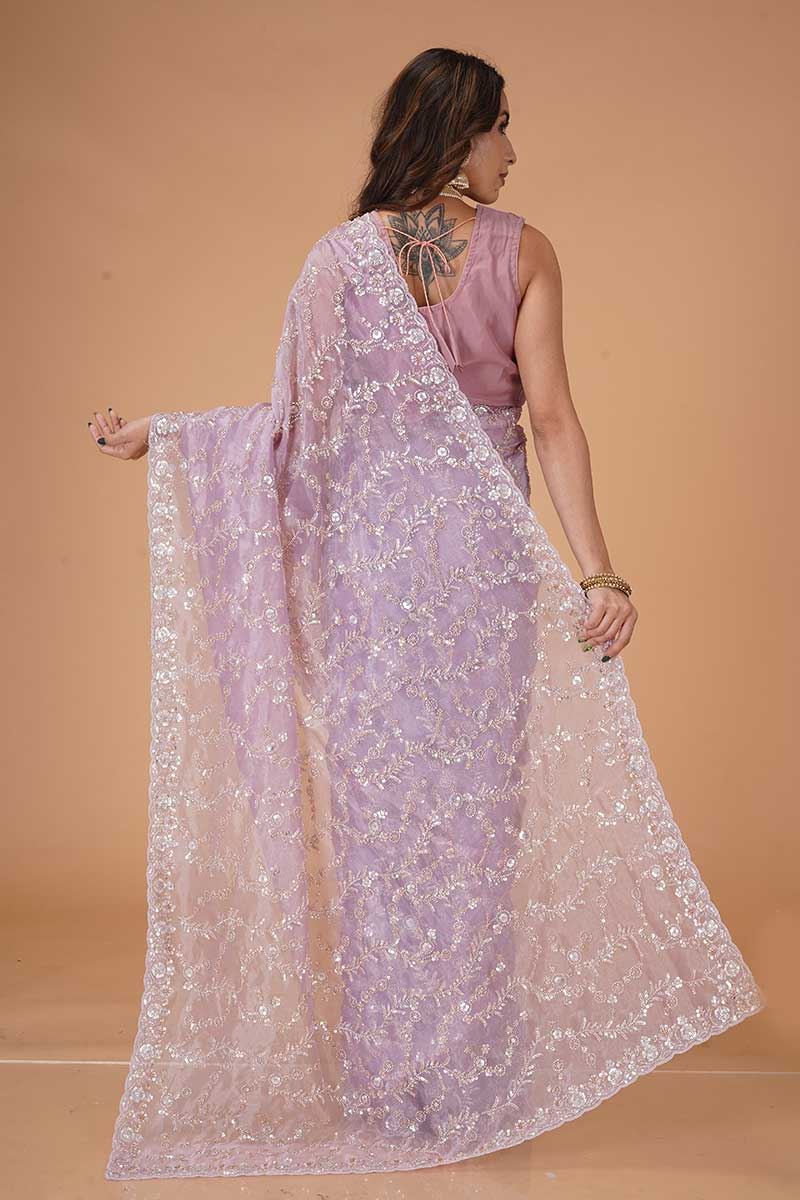 Mesmerizing Organza Designer Saree for Festivals, Engagement, Reception, Sangeet, and Parties