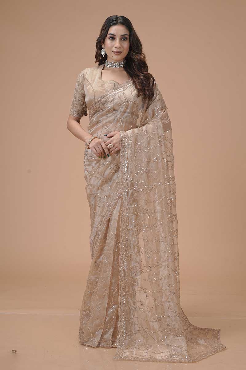 Aesthetic Organza Designer Saree for Festivals, Engagement, Reception, Sangeet, and Parties