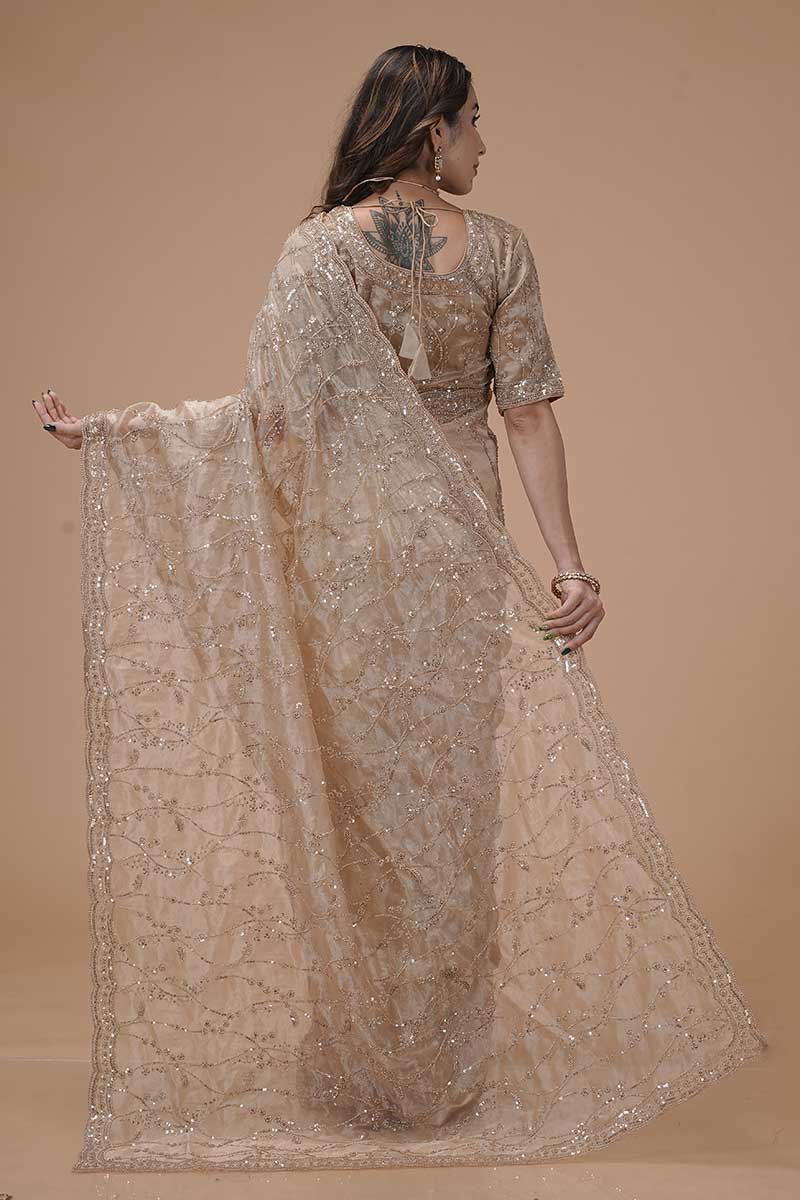 Aesthetic Organza Designer Saree for Festivals, Engagement, Reception, Sangeet, and Parties