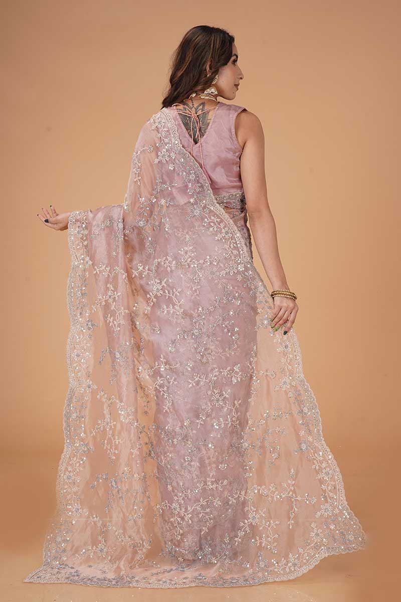 Enticing Organza Designer Saree for Festivals, Engagement, Reception, Sangeet, and Parties