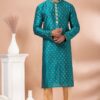 Splendid Rama Green Designer Men’s Kurta Pyjama for Engagement, Wedding, Reception, Festivals, Sangeet, and Parties