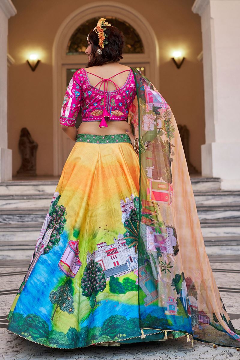 Exuberant Yellow and Pink Designer Wedding Lehenga Choli for Haldi, Wedding, Reception, Pre-Wedding Shoot, Sangeet, and Parties