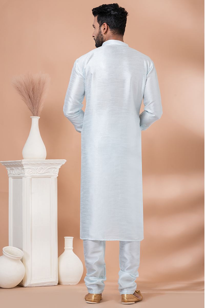 Royal Sky Blue Designer Men’s Kurta Pyjama for Engagement, Festivals, Sangeet, and Parties