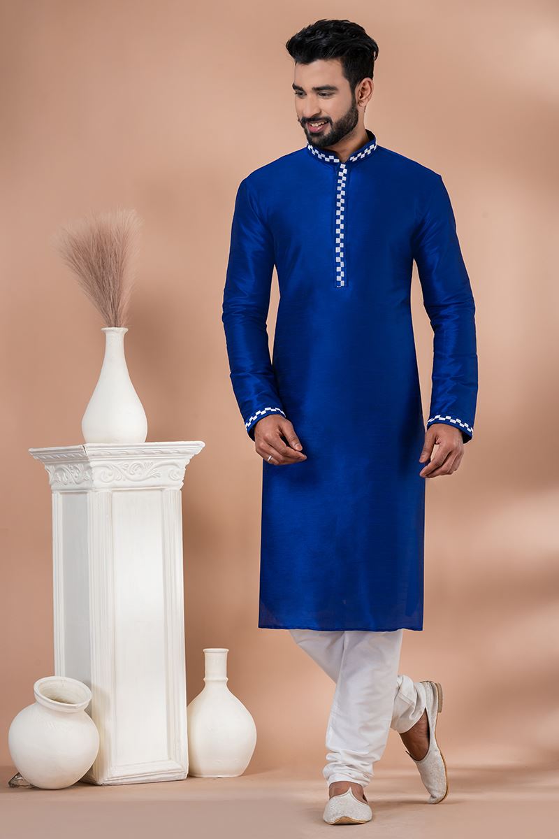 Fancy Royal Blue Designer Men’s Kurta Pyjama for Engagement, Reception, Festivals, Sangeet, and Parties