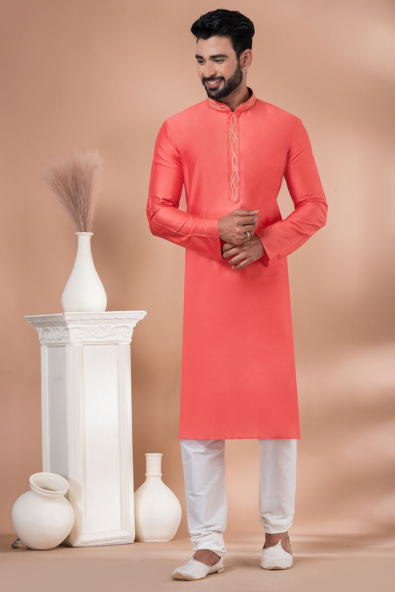 Elegant Rani Pink Designer Men’s Kurta Pyjama for Engagement, Reception, Festivals, Sangeet, and Parties