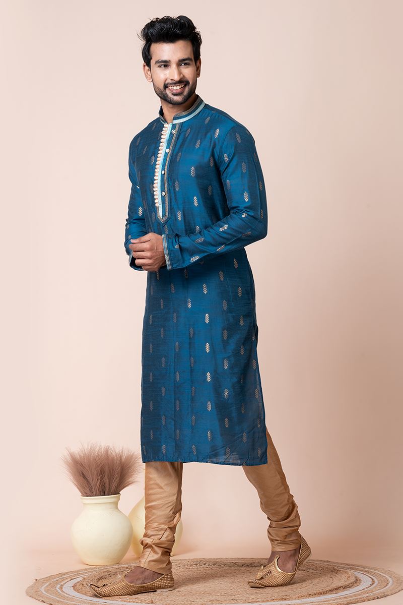Enticing Blue Designer Men’s Kurta Pyjama for Wedding, Reception, Sangeet, and Parties