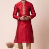 Splendid Red Designer Men’s Kurta Pyjama for Wedding, Reception, Sangeet, and Parties