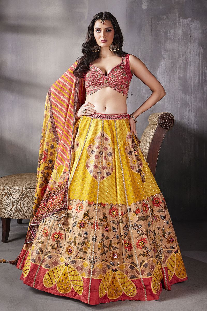 EnticingMulti Designer Wedding Lehenga Choli for Haldi, Sangeet, and Pre-Wedding Shoot