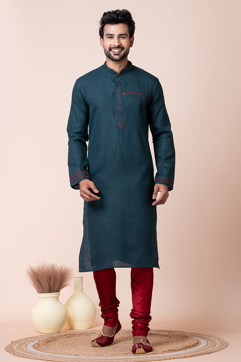 Fashionable Teal Green Designer Men’s Kurta Pyjama for Engagement, Reception, Festivals, Sangeet, and Parties