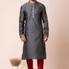 Magnificent Grey Designer Men’s Kurta Pyjama for Engagement, Reception, Festivals, Sangeet, and Parties