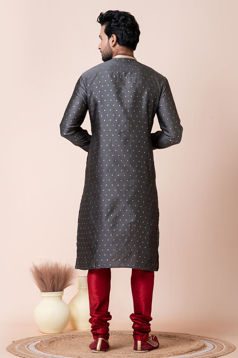 Magnificent Grey Designer Men’s Kurta Pyjama for Engagement, Reception, Festivals, Sangeet, and Parties