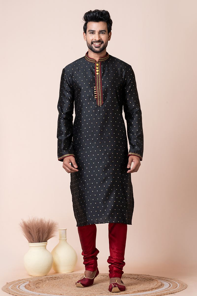 Exquisite Black Designer Men’s Kurta Pyjama for Reception, Sangeet, and Parties
