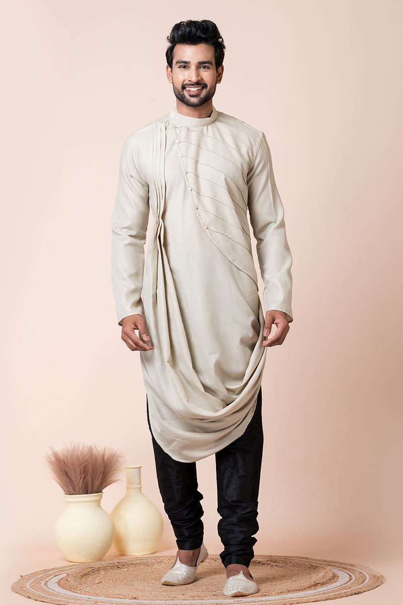 Exuberant Cream Designer Men’s Kurta Pyjama for Engagement, Reception, Sangeet, and Parties