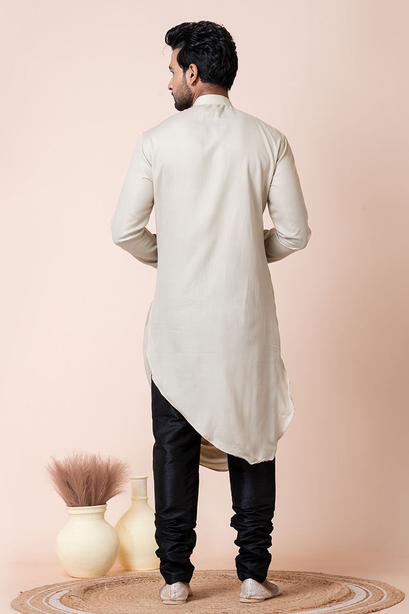 Exuberant Cream Designer Men’s Kurta Pyjama for Engagement, Reception, Sangeet, and Parties