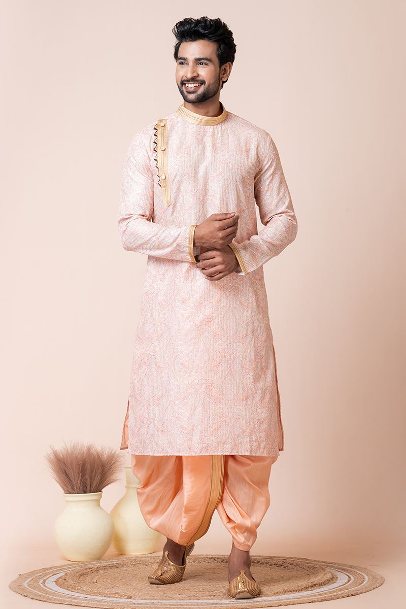 Splendid Pink Designer Men’s Dhoti Sets for Wedding, Reception, Festivals, Sangeet, and Parties