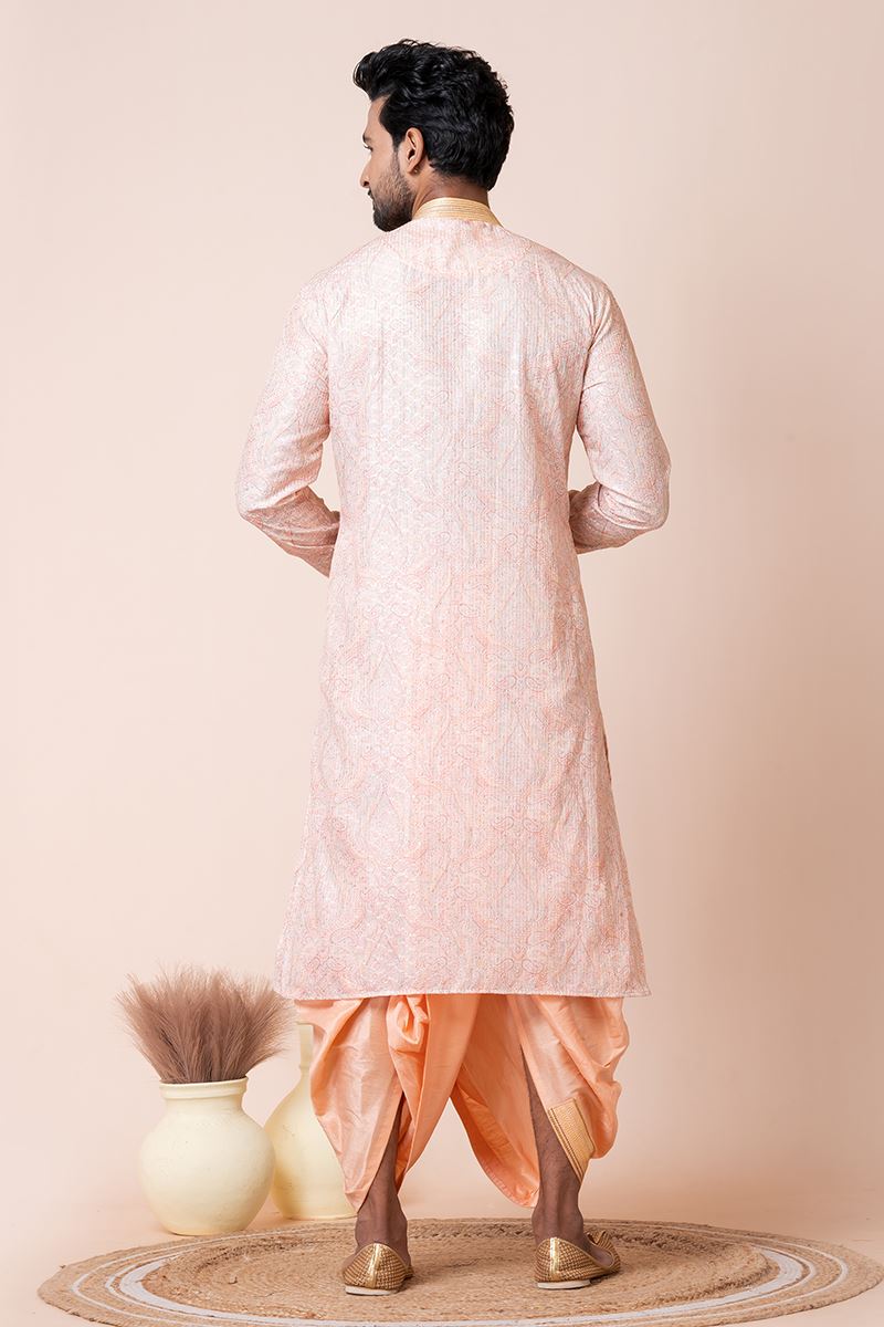 Splendid Pink Designer Men’s Dhoti Sets for Wedding, Reception, Festivals, Sangeet, and Parties
