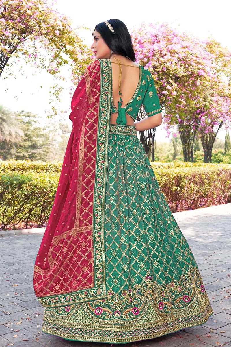 Exuberant Rama Green Designer Bridal Lehenga Choli for Mehendi, Wedding, Reception, Sangeet, and Pre-Wedding Shoots