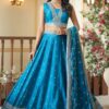 Exuberant Blue Designer Indo-Western Lehenga Choli for Engagement, Reception, Sangeet, and Parties