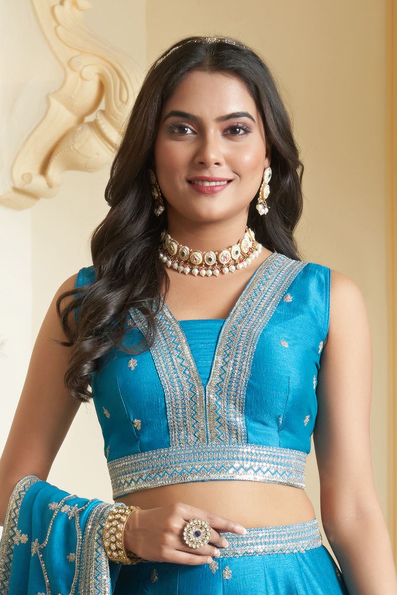 Exuberant Blue Designer Indo-Western Lehenga Choli for Engagement, Reception, Sangeet, and Parties