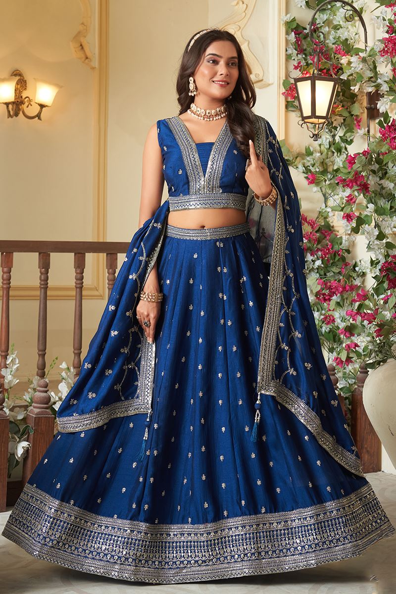 Smashing Navy Blue Designer Indo-Western Lehenga Choli for Engagement, Wedding, Reception, Sangeet, and Parties