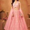 Dazzling Light Pink Designer Indo-Western Lehenga Choli for Engagement, Reception, Sangeet, and Parties