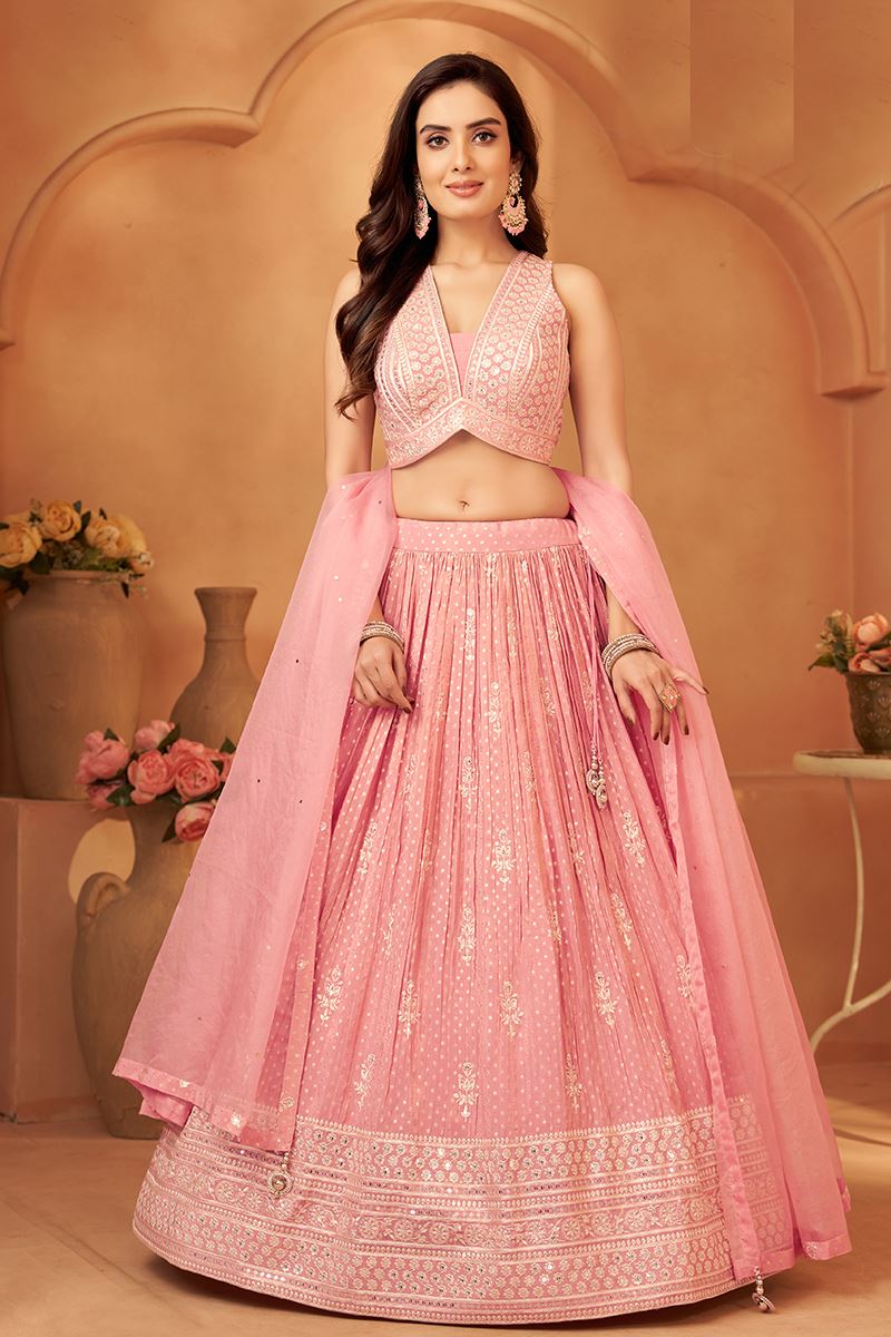 Dazzling Light Pink Designer Indo-Western Lehenga Choli for Engagement, Reception, Sangeet, and Parties