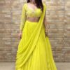 Outstanding Lemon Yellow Designer Indo-Western Lehenga Choli for Haldi, Engagement, Reception, and Parties