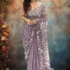 Amazing Lavender Net Designer Saree for Engagement, Reception, Sangeet, and Parties