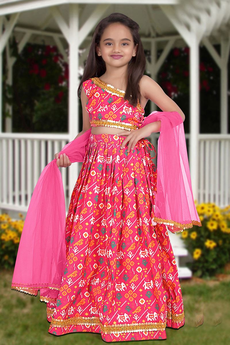 Exuberant Pink Designer Kid’s Lehenga Choli for Engagement, Reception, Sangeet, and Parties
