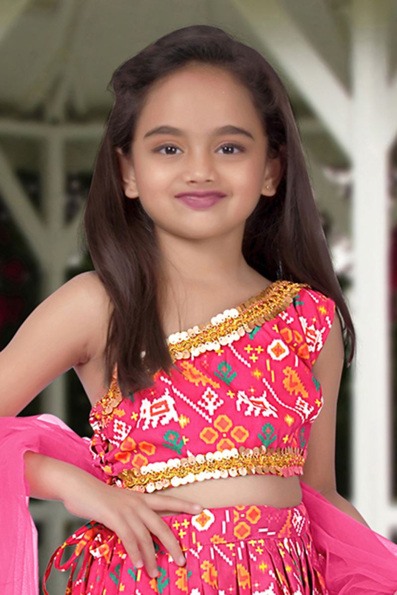 Exuberant Pink Designer Kid’s Lehenga Choli for Engagement, Reception, Sangeet, and Parties