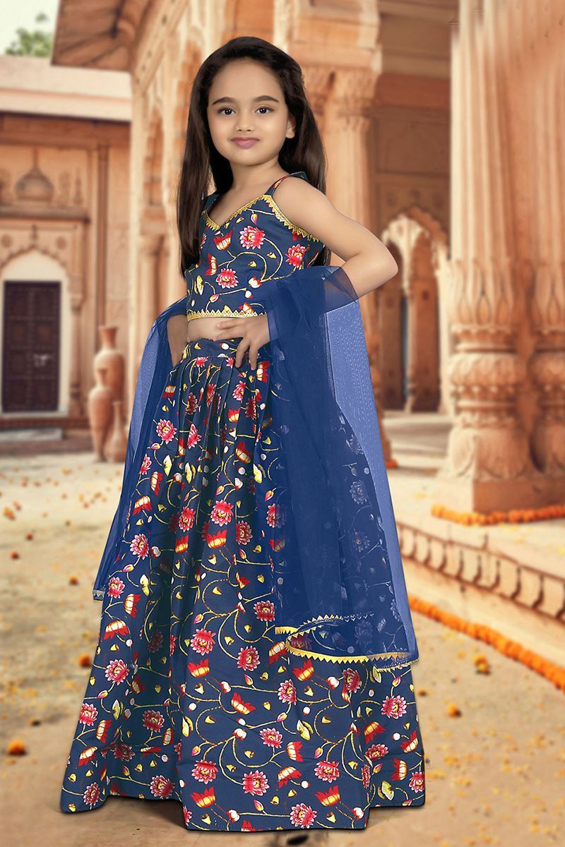 Beautiful Navy Blue Designer Kid’s Lehenga Choli for Engagement, Reception, Sangeet, and Parties