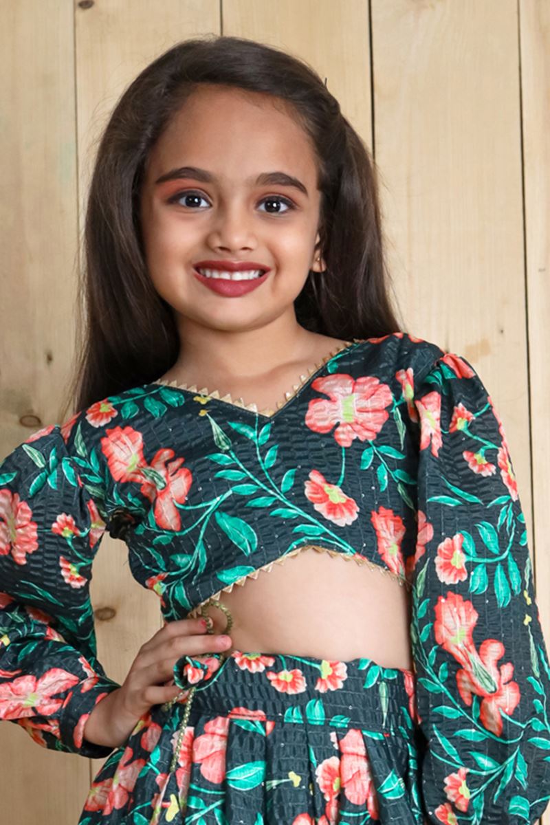 Astounding Green Designer Kid’s Lehenga Choli for Mehendi, Reception, Sangeet, and Parties