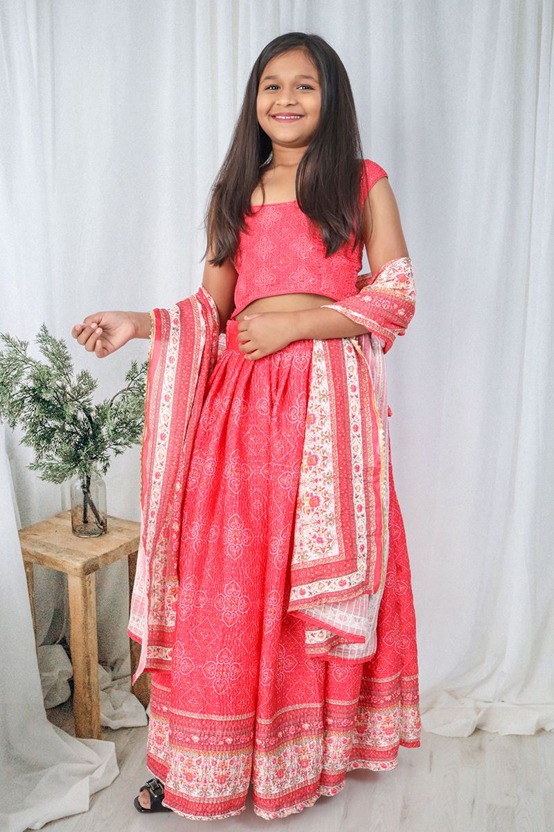Appealing Pink Designer Kid’s Lehenga Choli for Engagement, Reception, Sangeet, and Parties