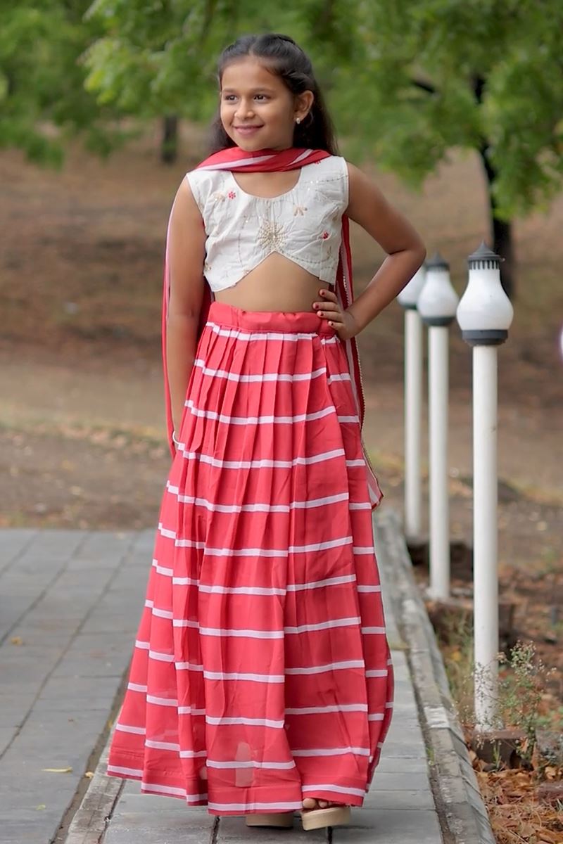 Creative Peach and White Designer Kid’s Lehenga Choli for Engagement, Reception, Sangeet, and Parties