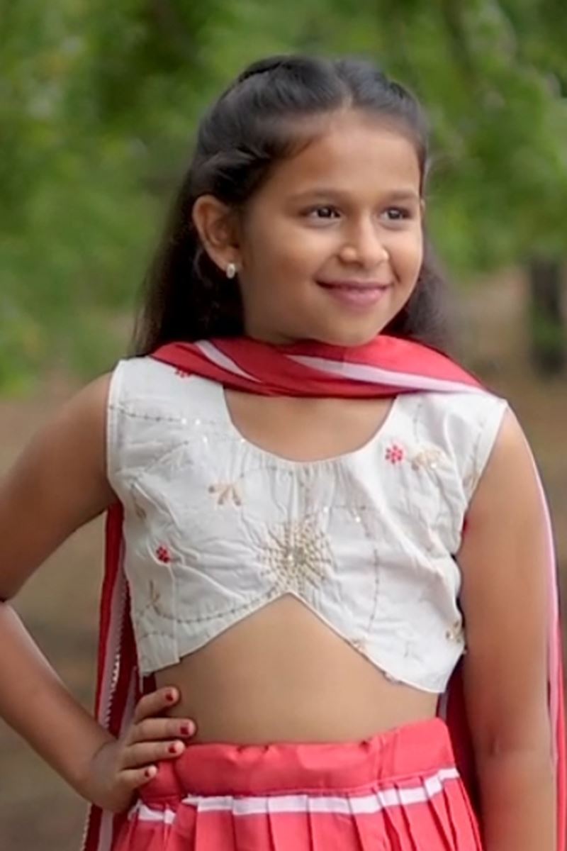 Creative Peach and White Designer Kid’s Lehenga Choli for Engagement, Reception, Sangeet, and Parties