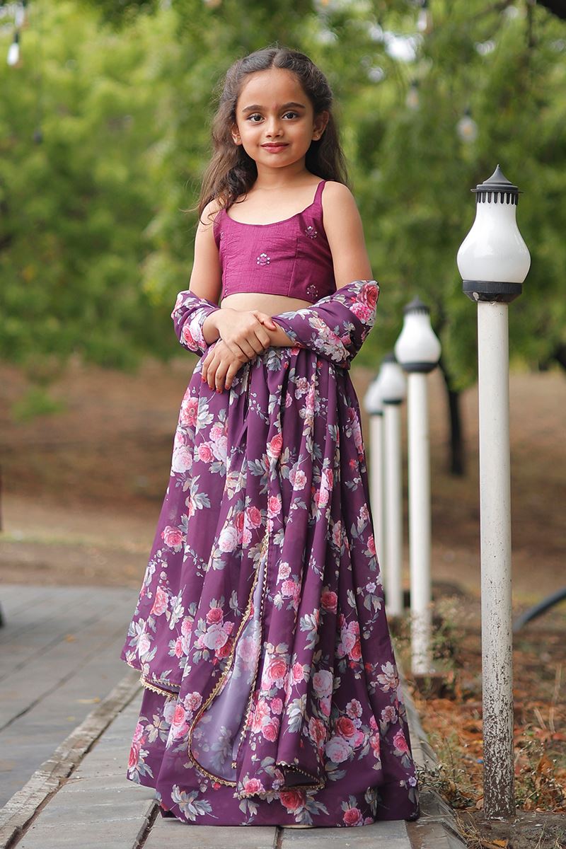 Flamboyant Wine Designer Kid’s Lehenga Choli for Engagement, Reception, Sangeet, and Parties