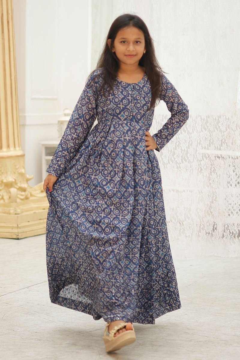 Pretty Blue Designer Kid’s Gown for Festivals, Sangeet, and Parties