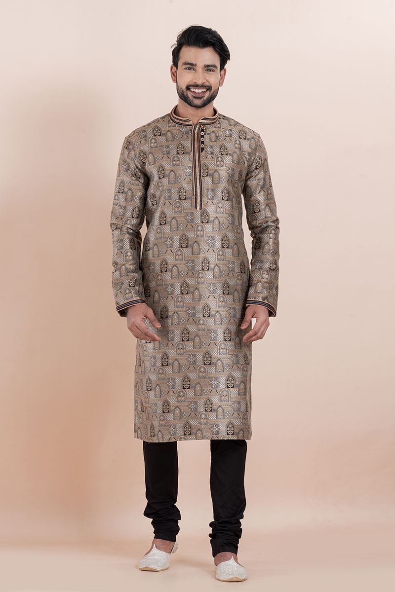 Exquisite Beige Designer Men’s Kurta for Party and Sangeet