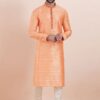 Delightful Orange Designer Men’s Kurta for Engagement, Reception, Festival, Sangeet, and Party