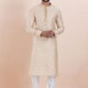 Impressive Cream Designer Men’s Kurta for Engagement, Reception, Festival, Sangeet, and Party