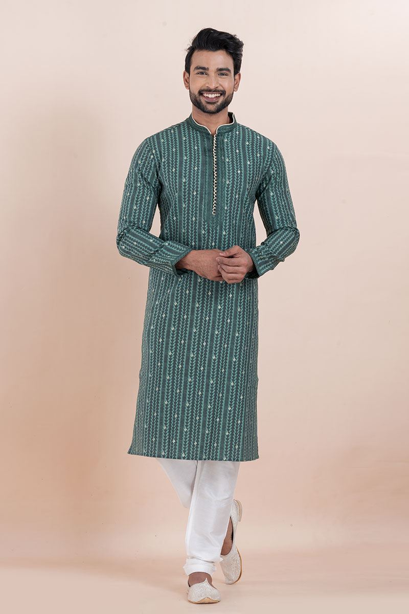 Magnificent Teal Designer Men’s Kurta for Festival, Sangeet, and Party
