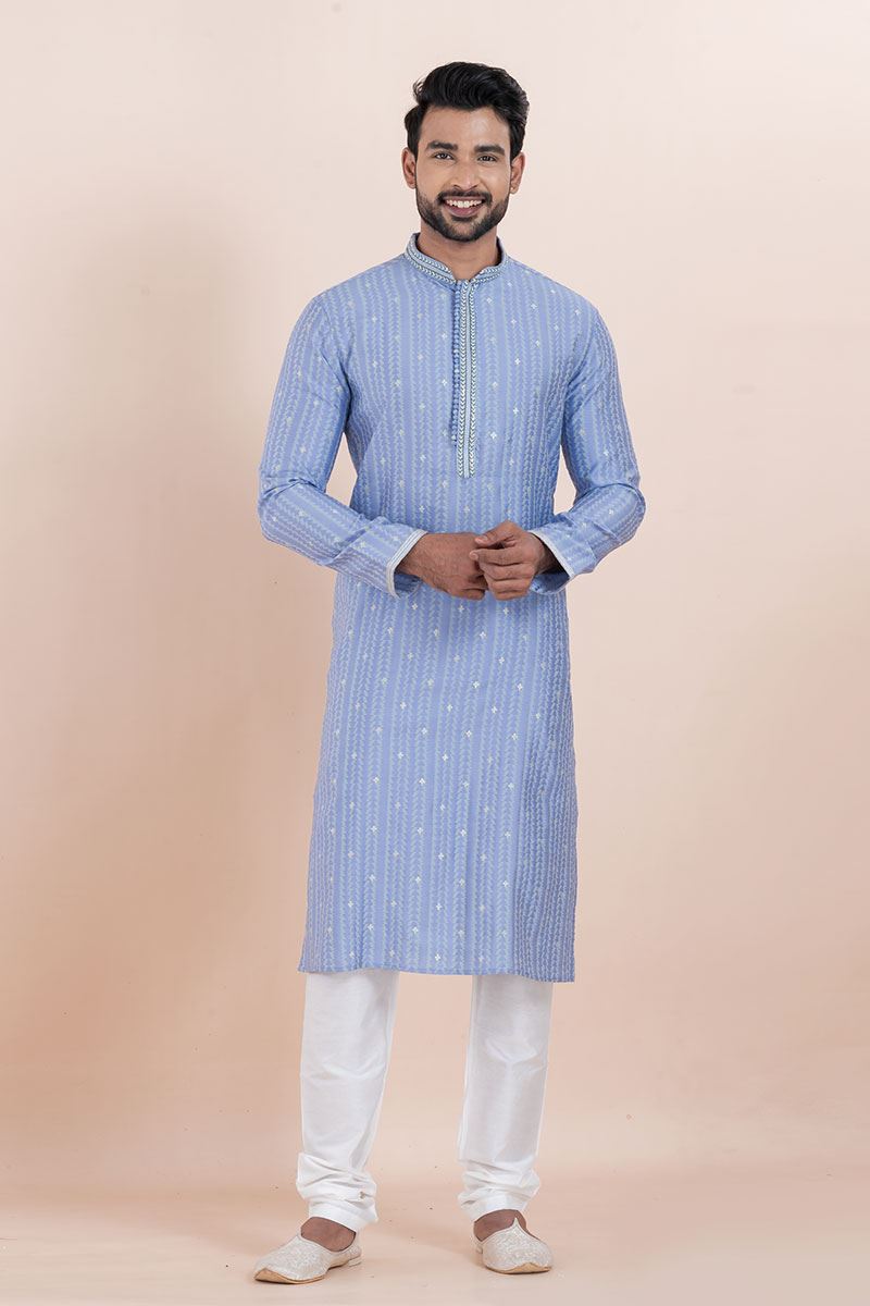 Fashionable Blue Designer Men’s Kurta for Festival, Sangeet, and Party