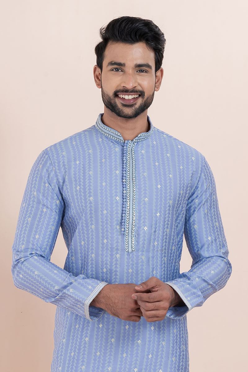 Fashionable Blue Designer Men’s Kurta for Festival, Sangeet, and Party