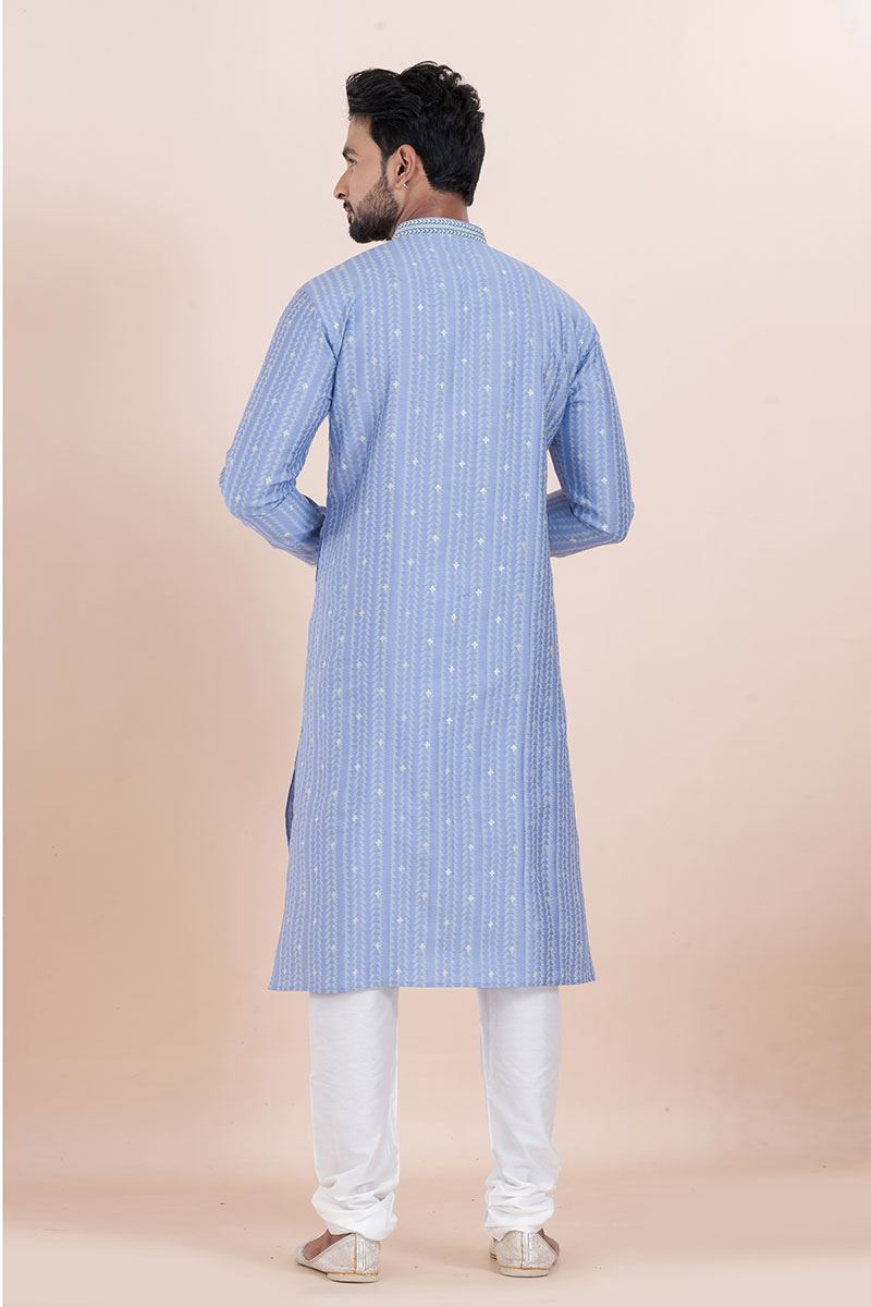 Fashionable Blue Designer Men’s Kurta for Festival, Sangeet, and Party